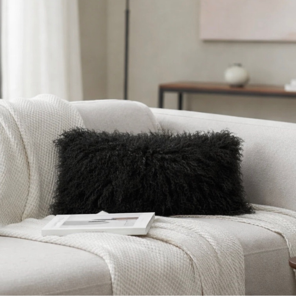 Black sheepskin Lumbar Pillow